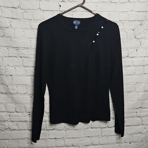 SCOOP Black Pullover Crewneck Keyhole Jeweled Sweater Large